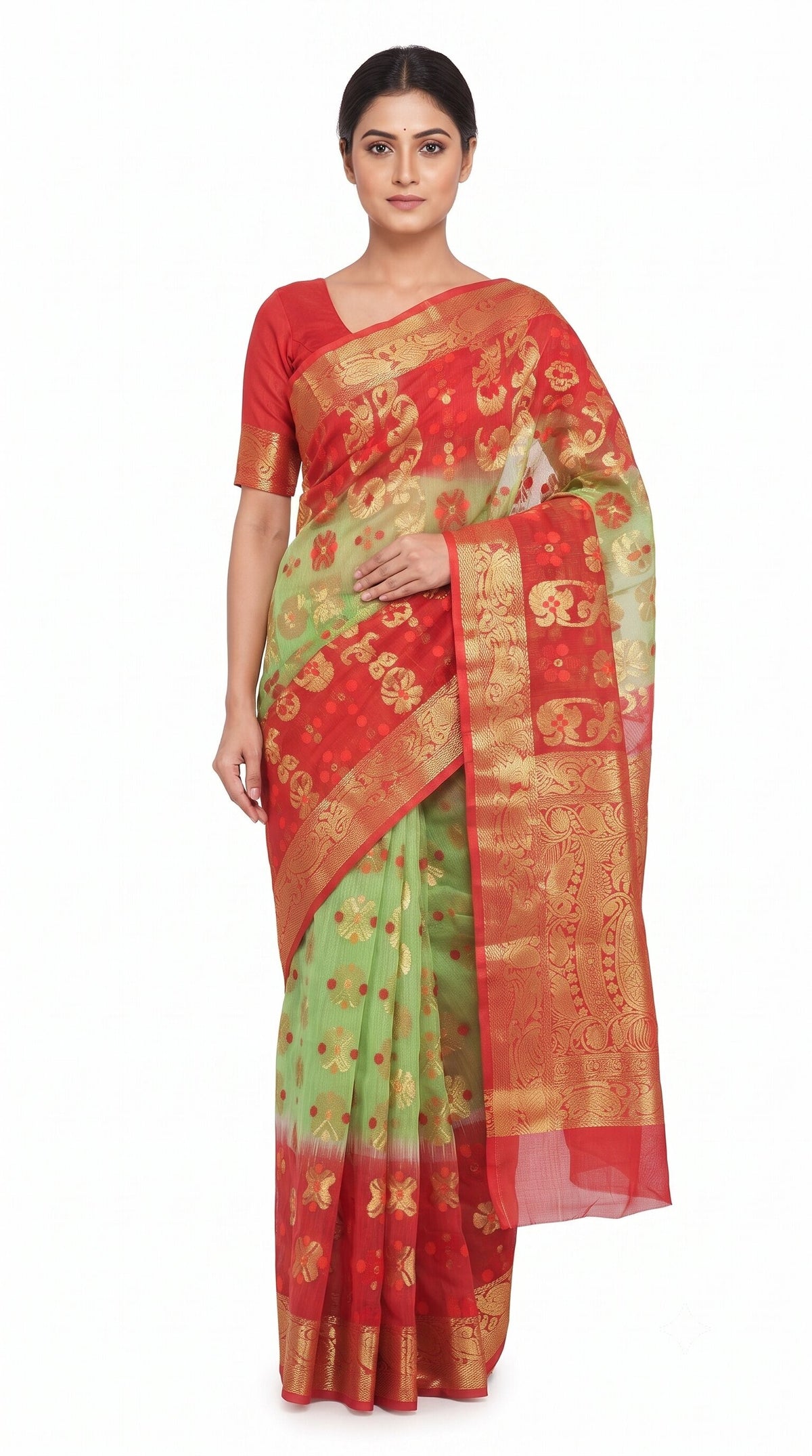 Pradip Fabrics Self Design Tant Silk Blend Saree