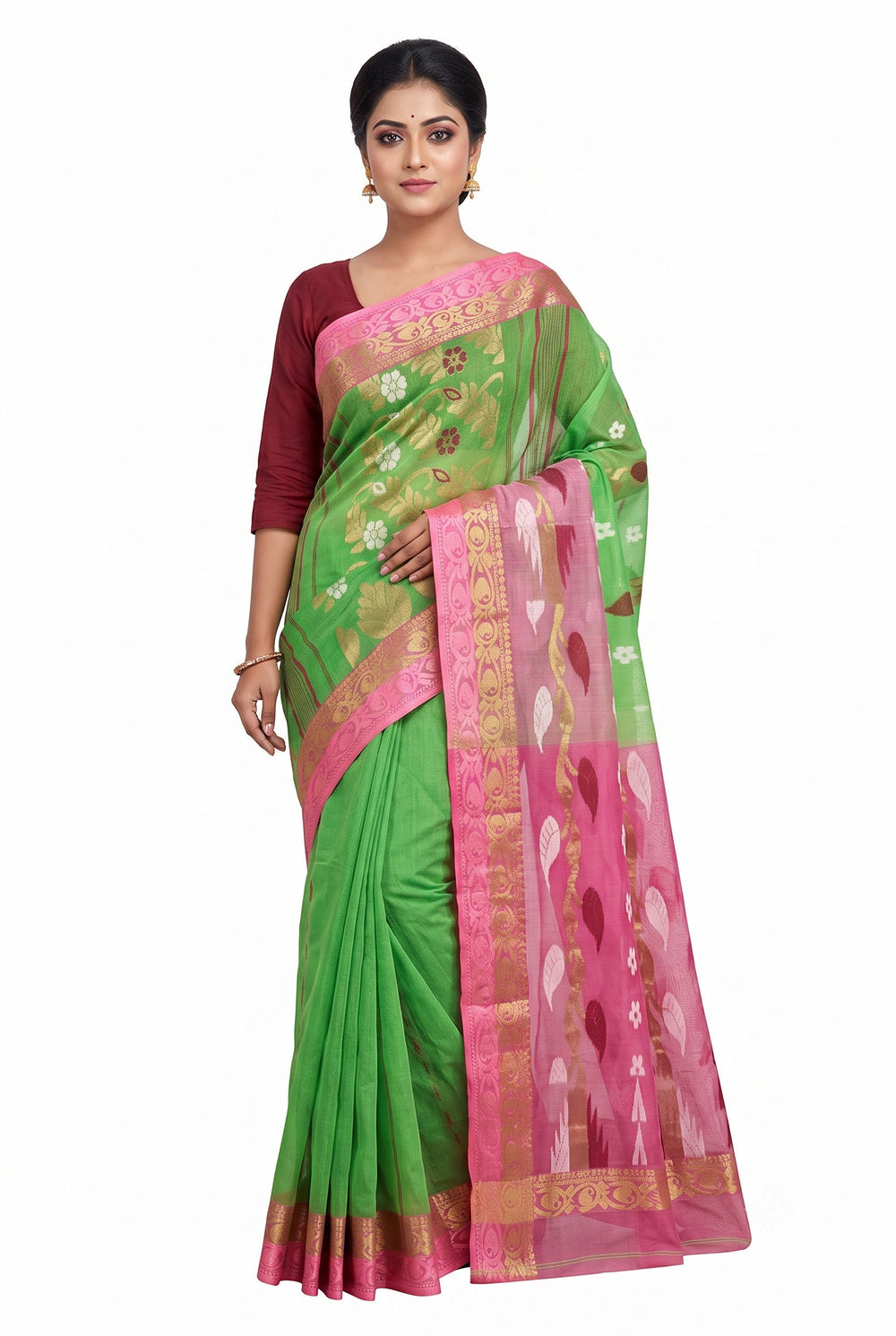 Pradip Fabrics Self Design Jamdani Silk Blend Saree 
