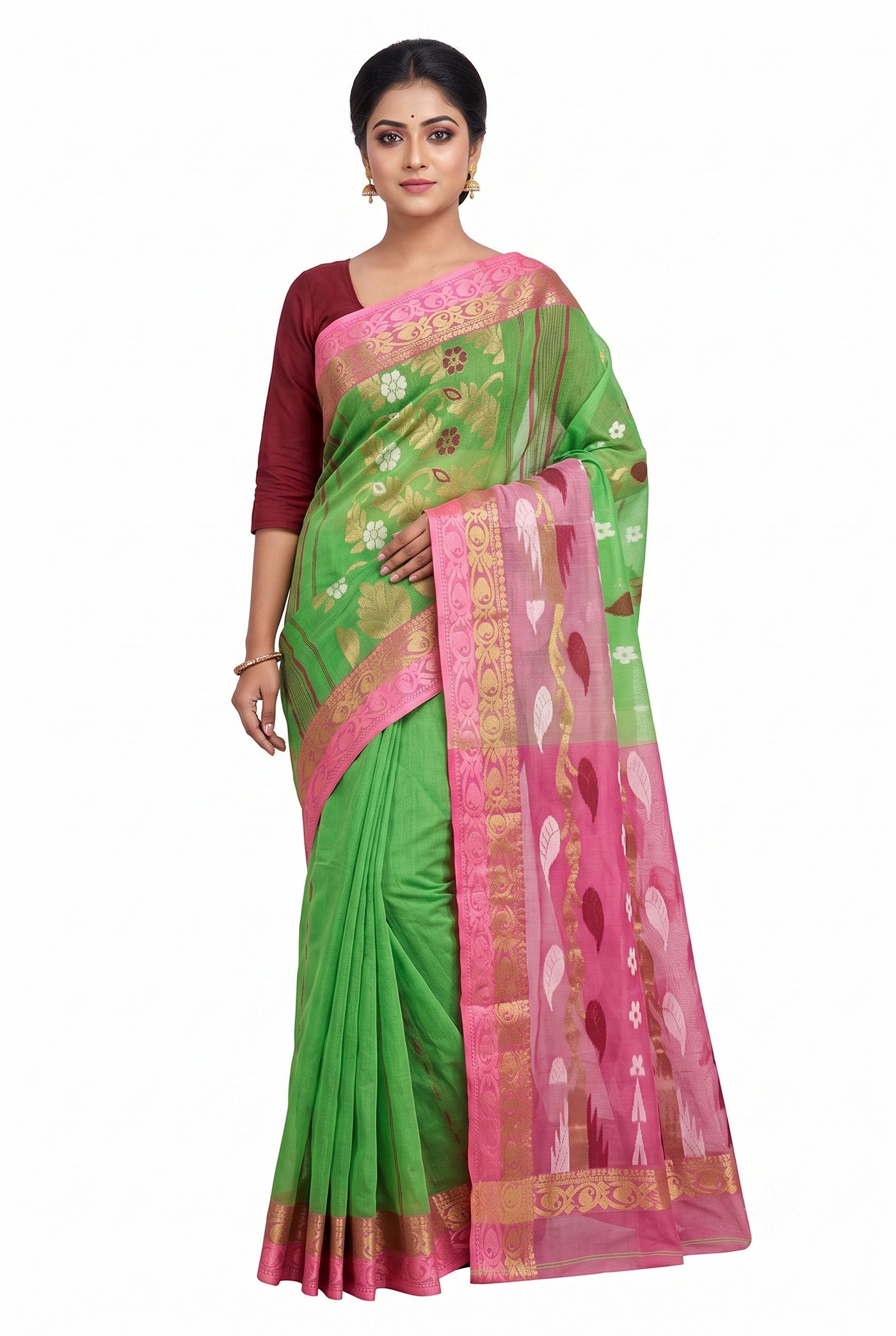 Pradip Fabrics Self Design Jamdani Silk Blend Saree 