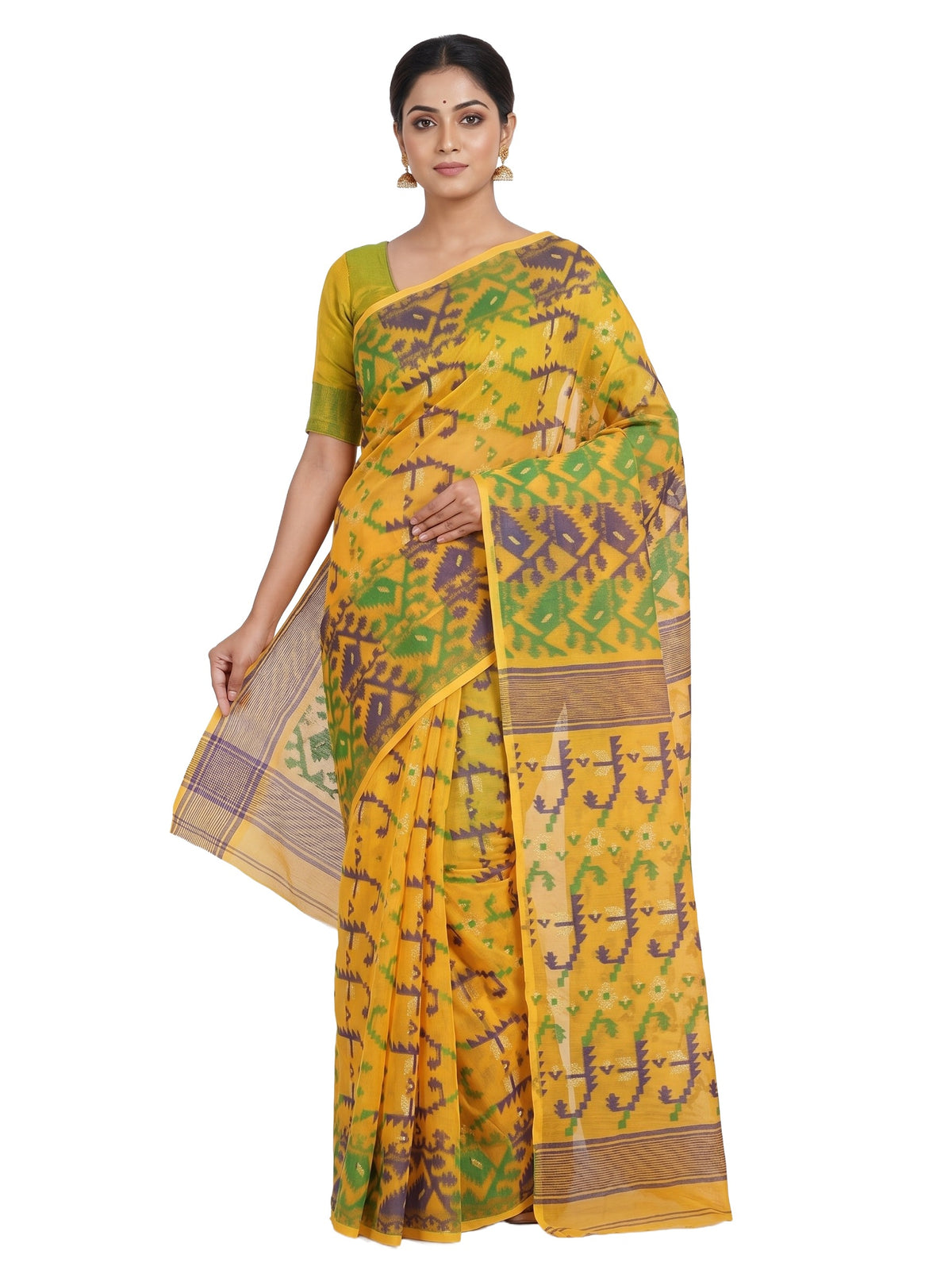 Pradip Fabrics Woven Jamdani Cotton Blend Saree
