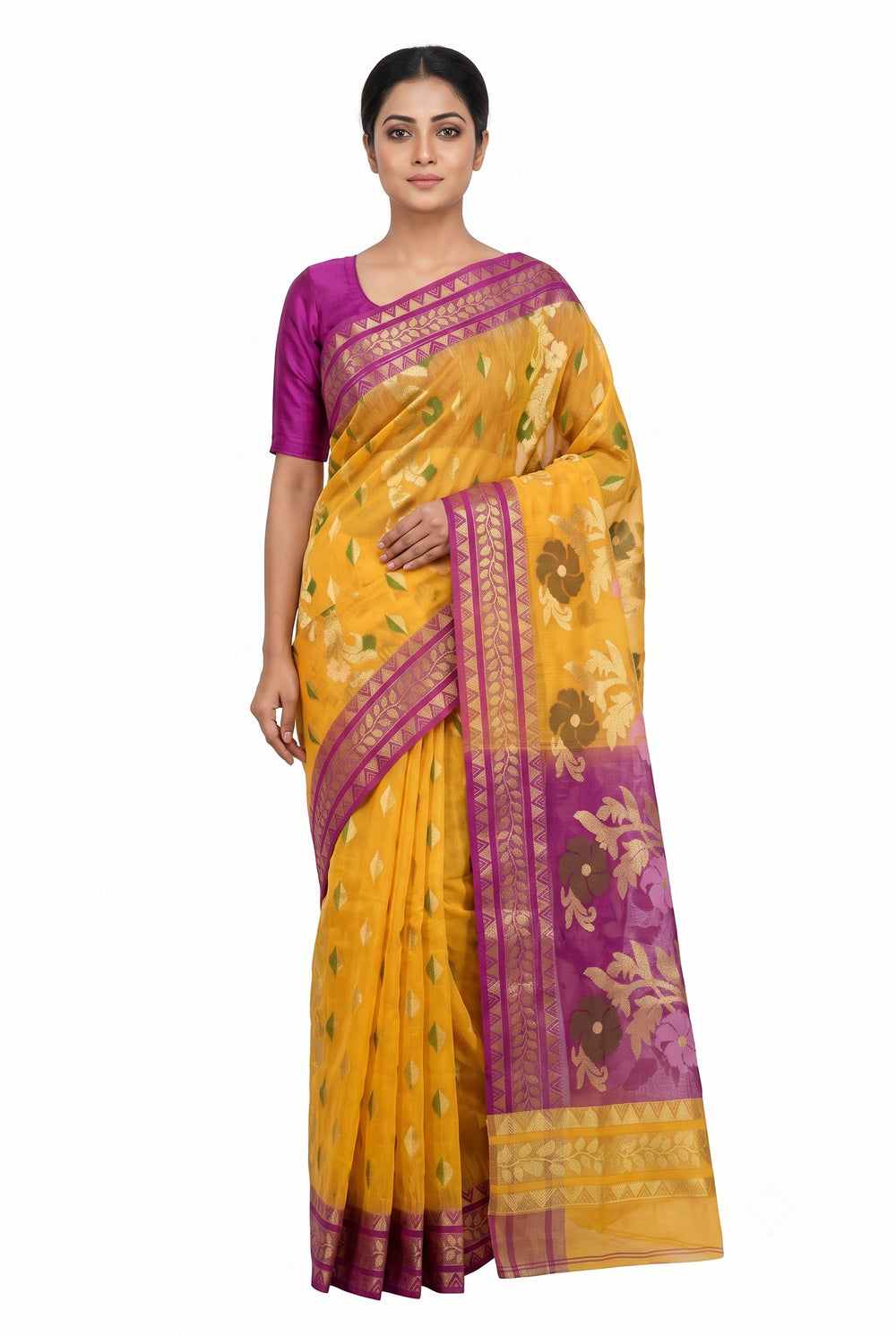 Pradip Fabrics Bengal Tant Silk Blend Saree for Women