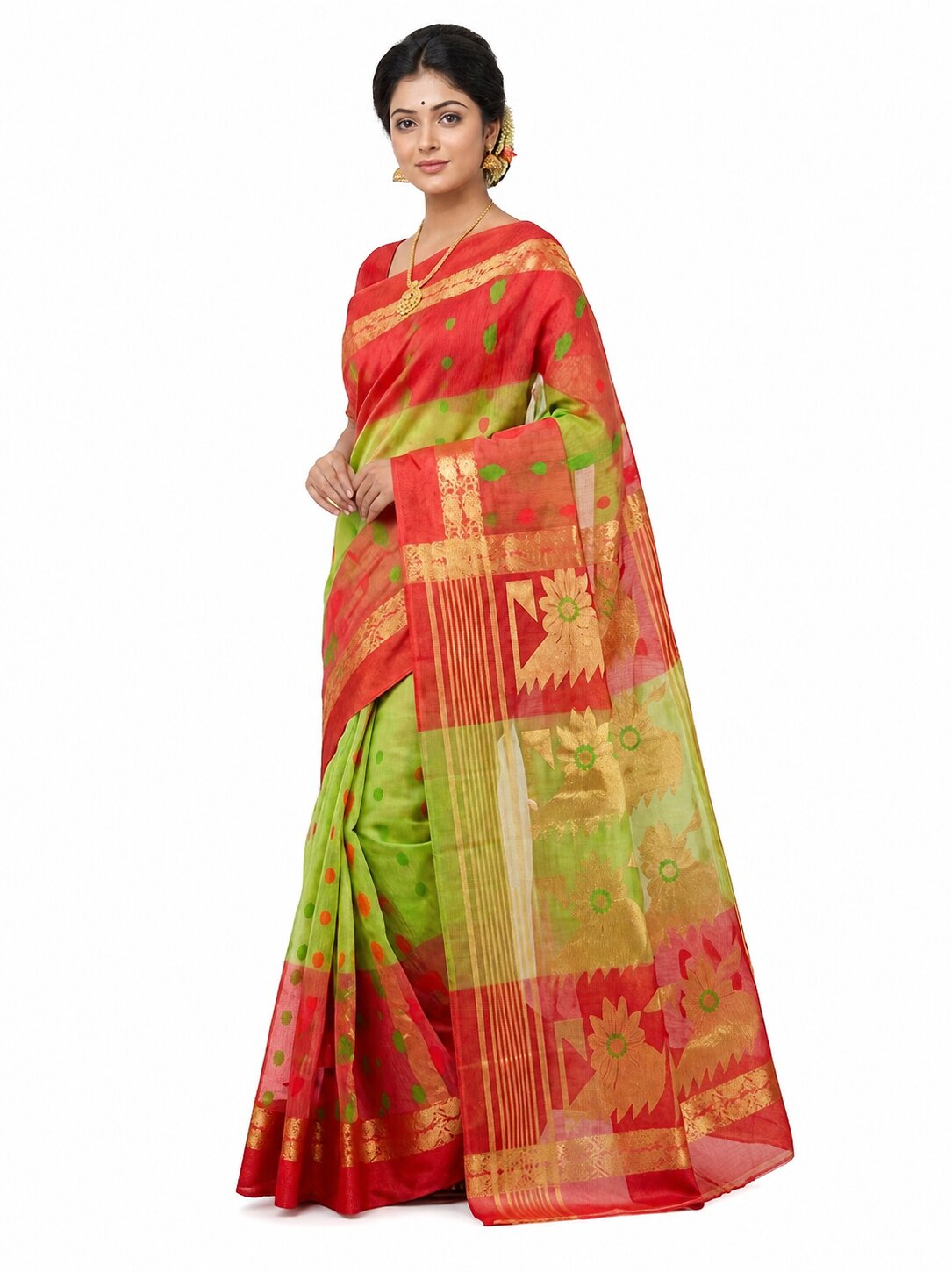 Pradip Fabrics Woven Tant Silk Blend Saree