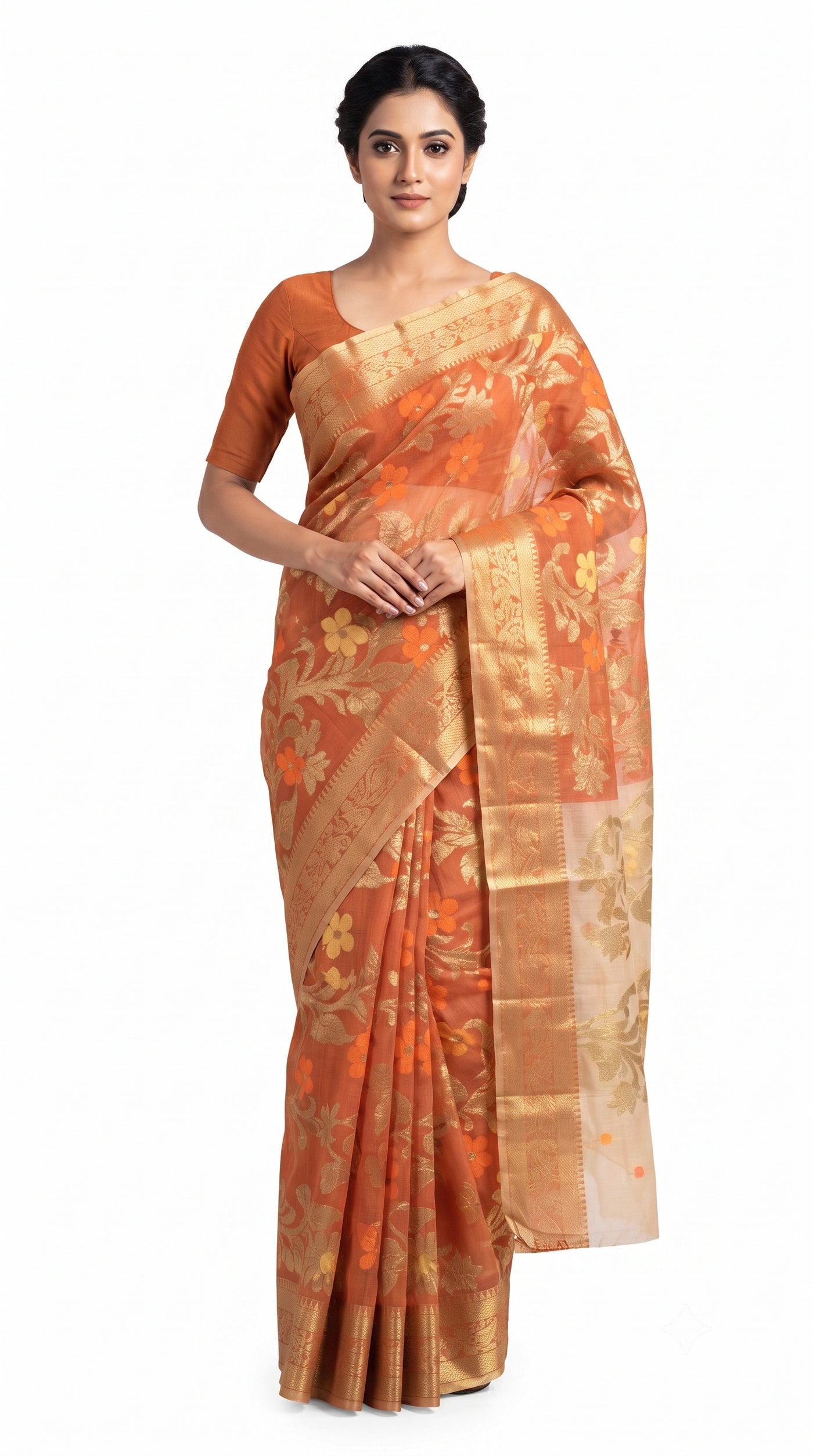 Pradip Fabrics Woven Tant Silk Blend Saree