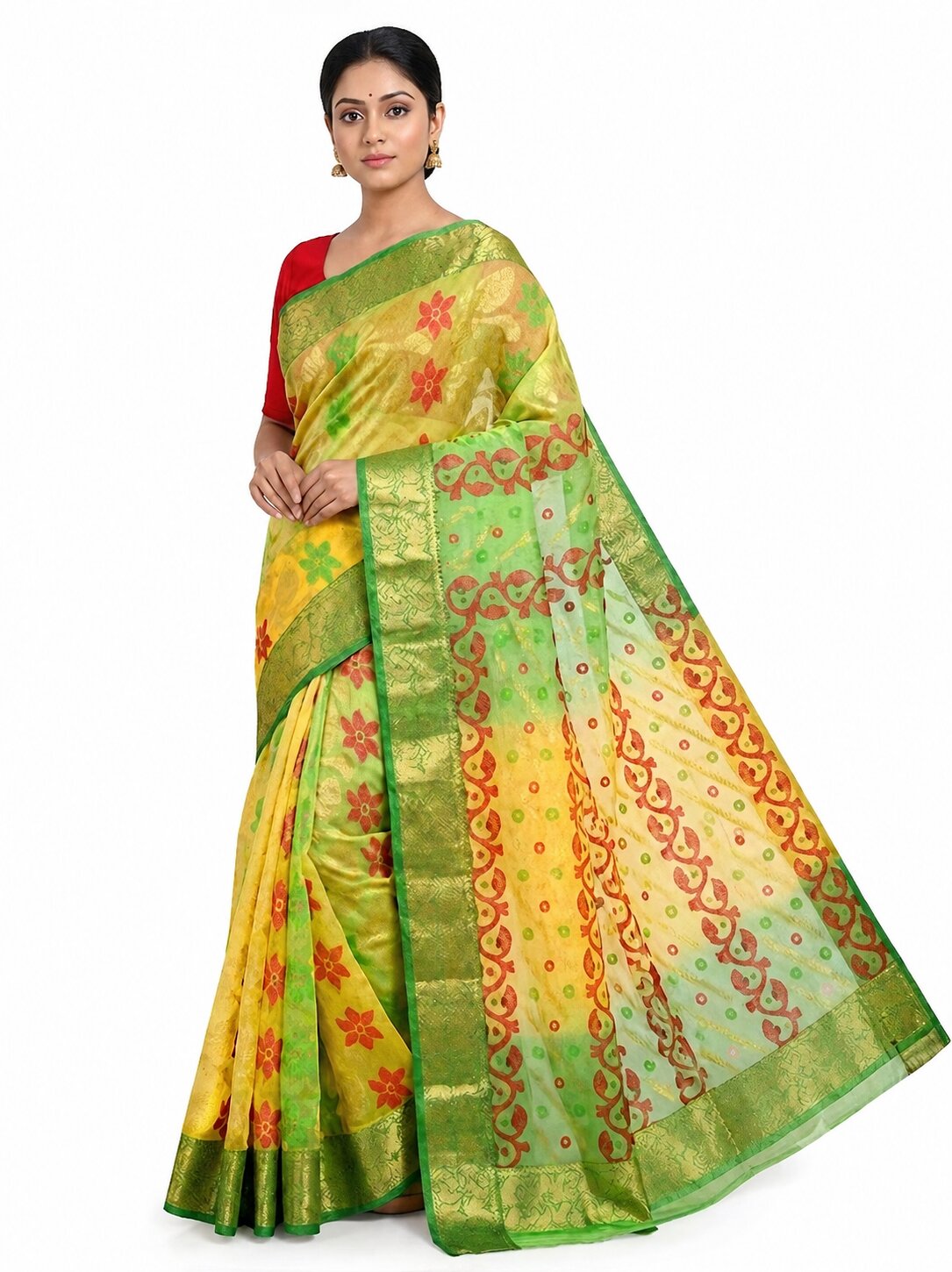 Pradip Fabrics Woven Tant Silk Blend Saree