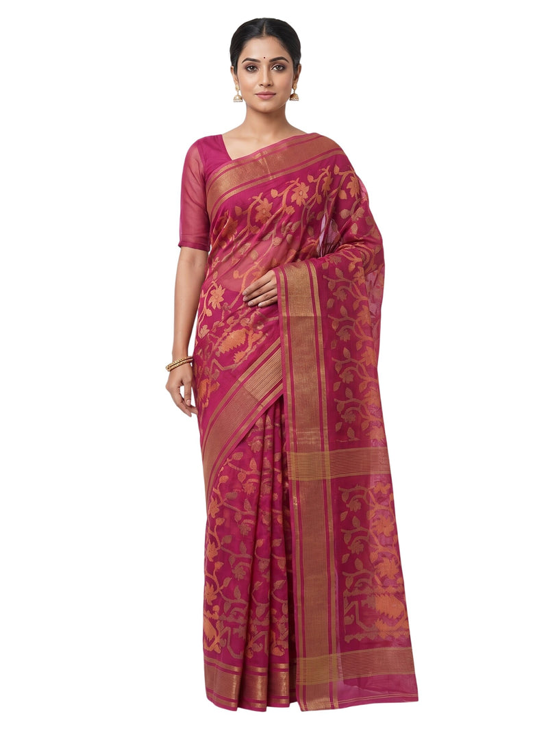 Pradip Fabrics Floral Print Jamdani Silk Blend Saree