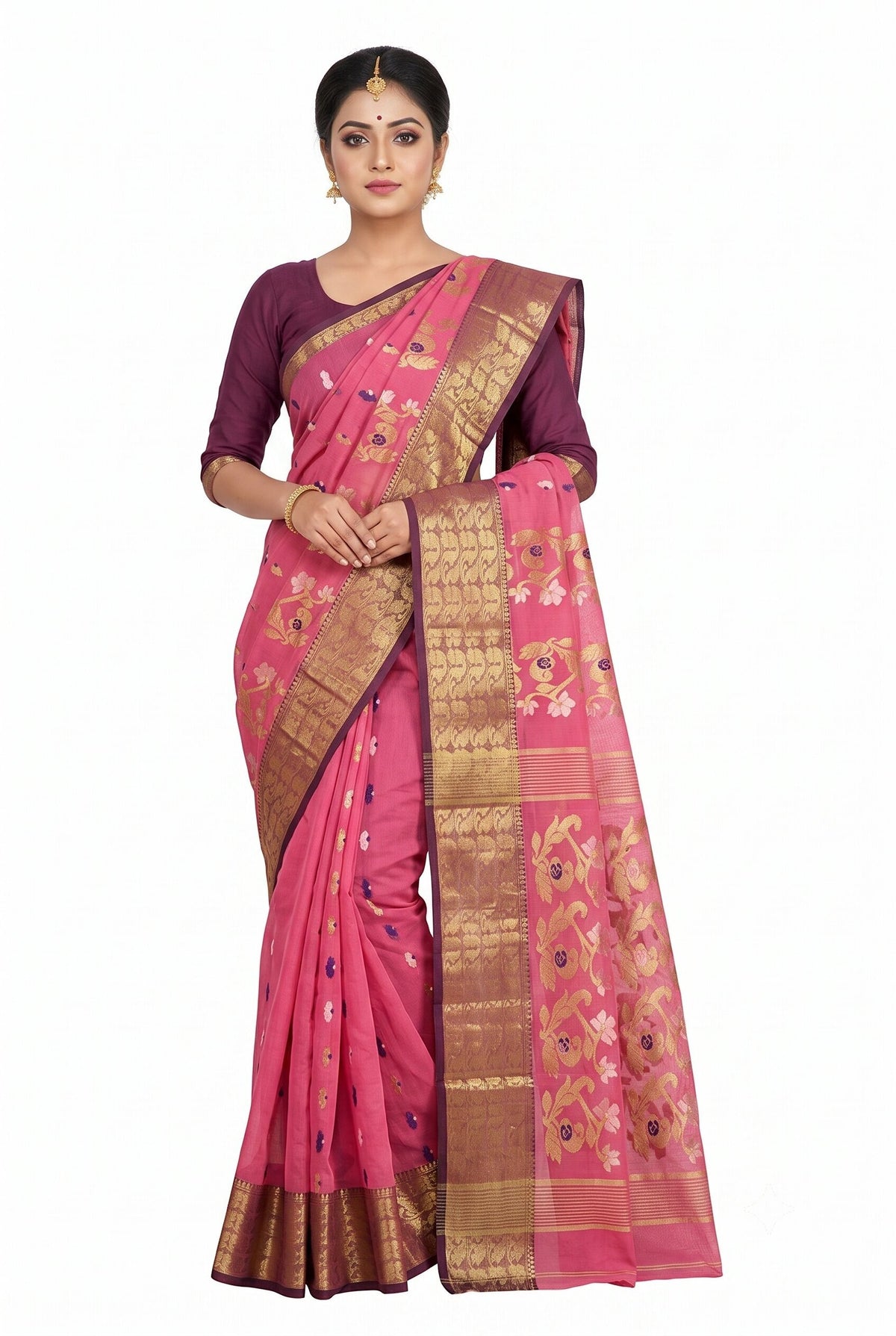 Pradip Fabrics Ethnic Women's Tant Cotton Silk Saree