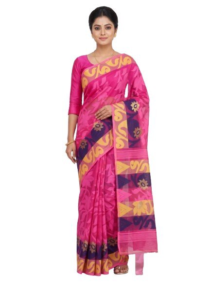 Pradip Fabrics Ethnic Women's Tant Silk Jamdani Saree