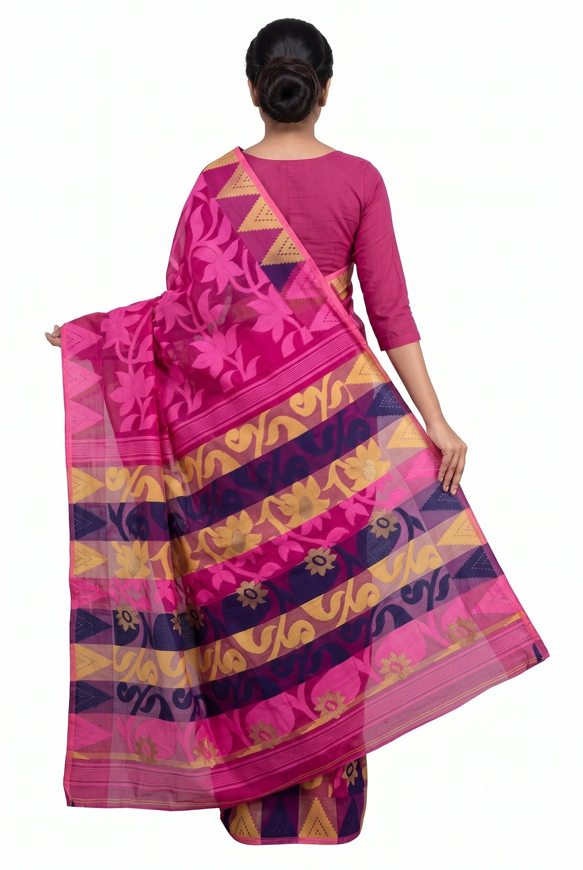 Pradip Fabrics Ethnic Women's Tant Silk Jamdani Saree