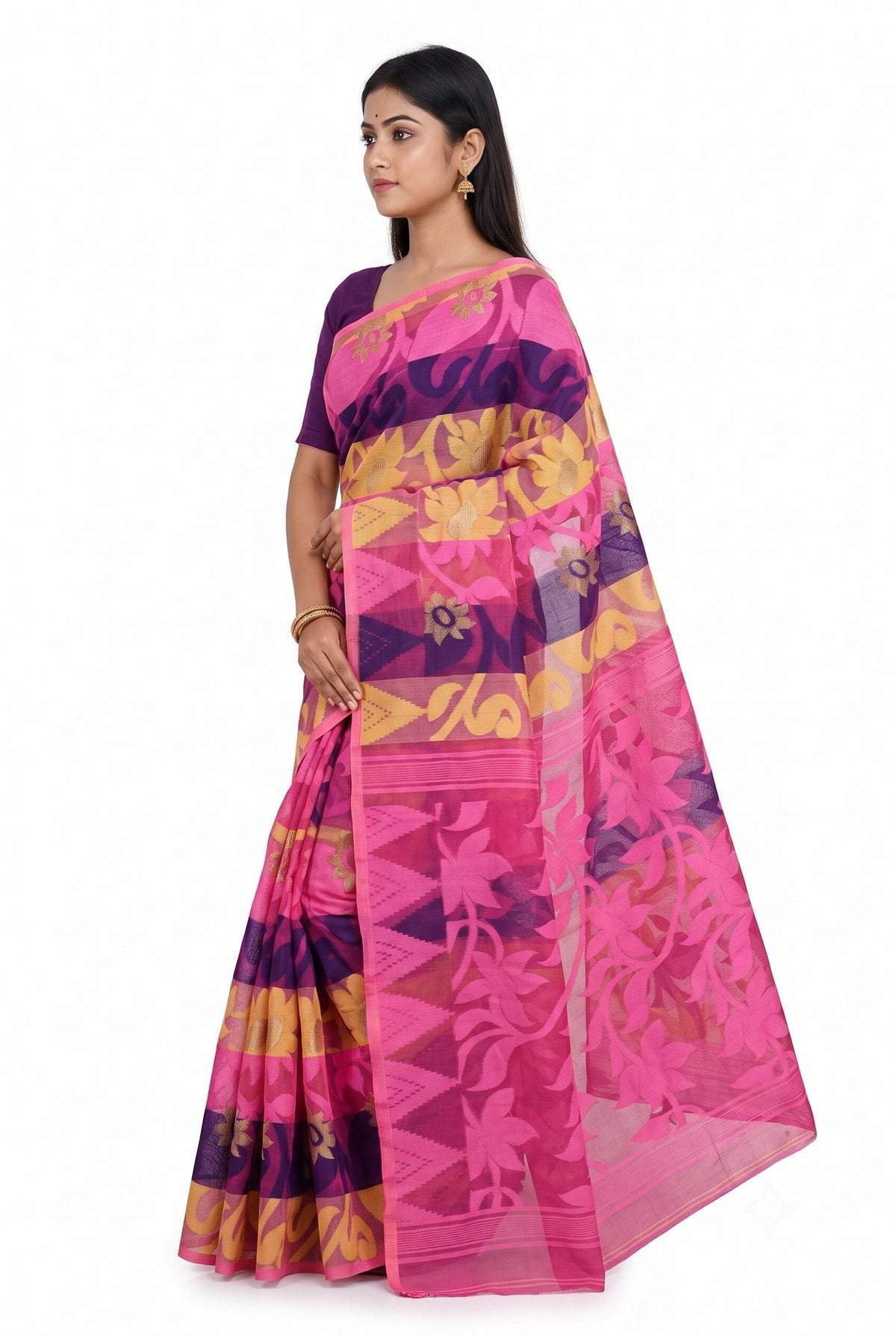Pradip Fabrics Ethnic Women's Tant Silk Jamdani Saree