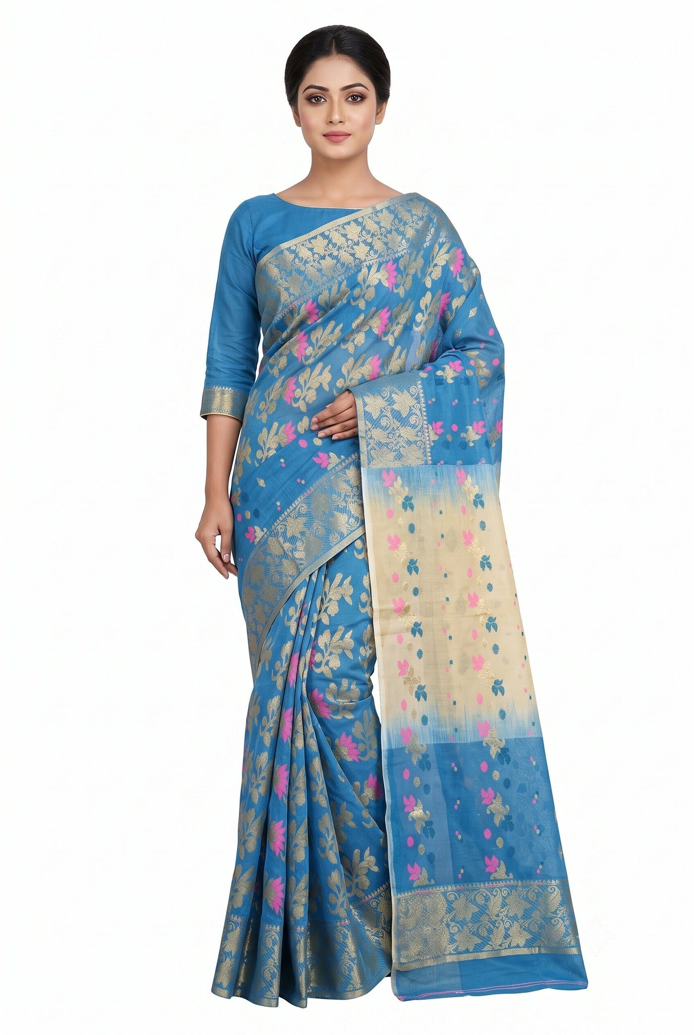 Pradip Fabrics Woven Tant Silk Blend Saree