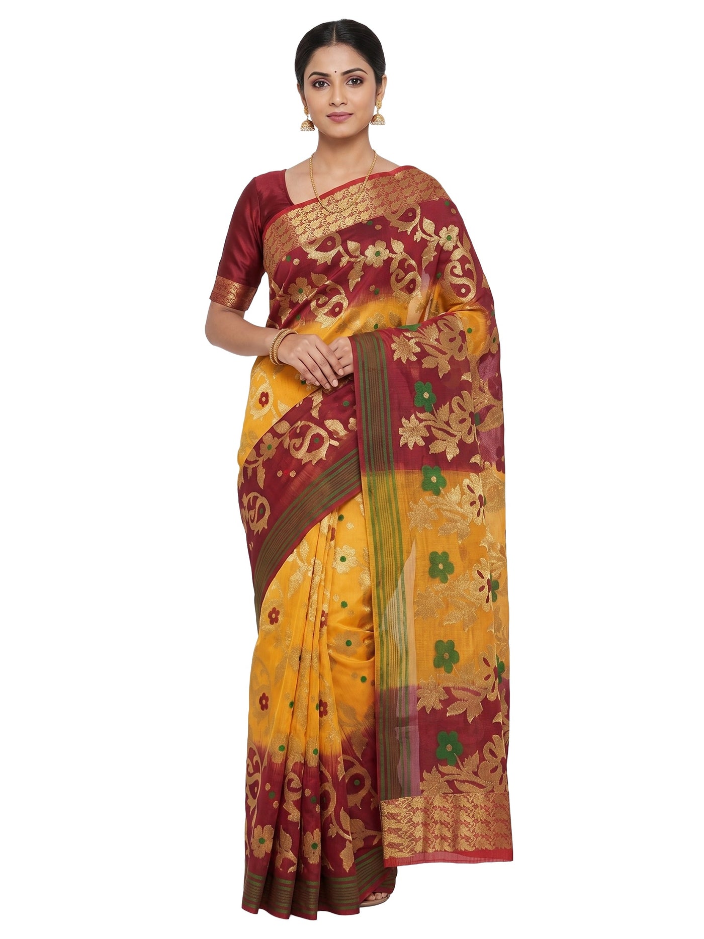 Pradip Fabrics Woven Tant Silk Blend Saree