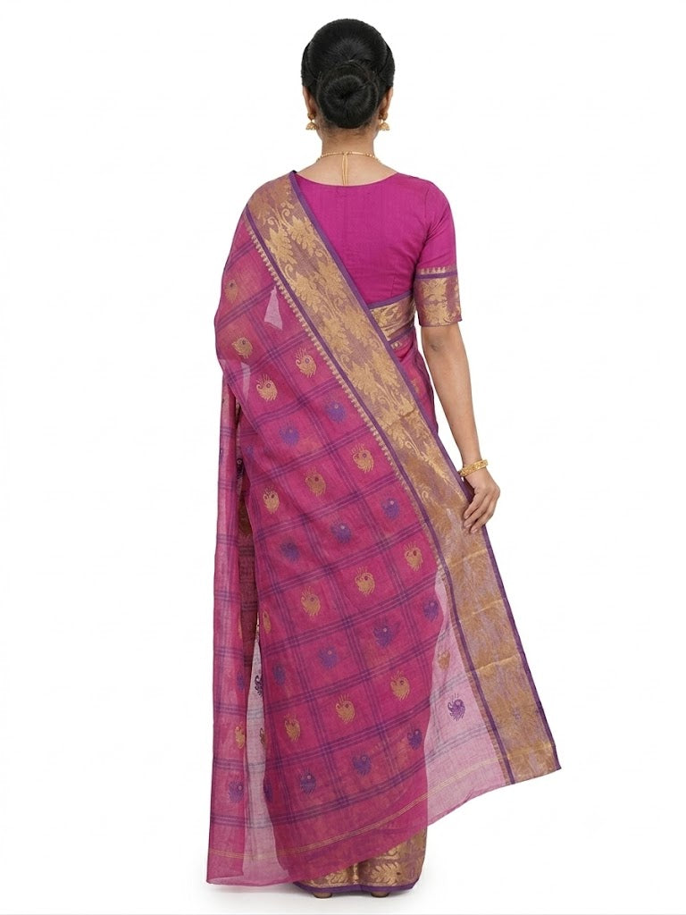 Pradip Fabrics Checkered Tant Pure Cotton Saree