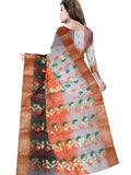 Pradip Fabrics Ethnic Women's Quality Tant Cotton Silk Orange,White and Brown color Saree.