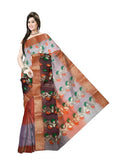 Pradip Fabrics Ethnic Women's Quality Tant Cotton Silk Orange,White and Brown color Saree.