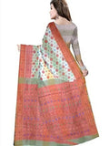 Pradip Fabrics Floral Print Jamdani Cotton Silk Saree (Cream, Orange)