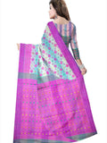 Pradip Fabrics Floral Print Jamdani Cotton Silk Saree (Cream, Orange)