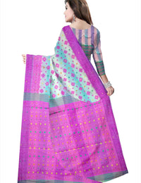 Pradip Fabrics Floral Print Jamdani Cotton Silk Saree (Cream, Orange)