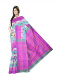 Pradip Fabrics Floral Print Jamdani Cotton Silk Saree (Cream, Orange)