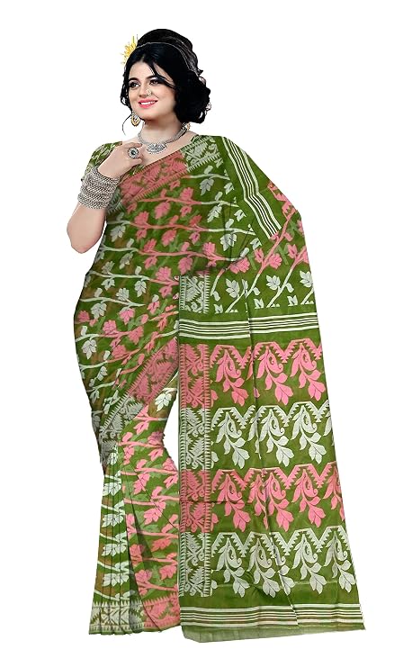 Pradip Fabrics Ethnic Women's Tant Cotton Dhakai Jamdami Saree