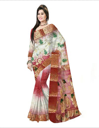 Pradip Fabrics Ethnic Women's Tant Silk Orange and Cream Color Saree