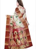 Pradip Fabrics Ethnic Women's Tant Silk Orange and Cream Color Saree