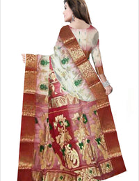 Pradip Fabrics Ethnic Women's Tant Silk Orange and Cream Color Saree