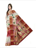 Pradip Fabrics Ethnic Women's Tant Silk Orange and Cream Color Saree