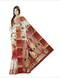 Pradip Fabrics Ethnic Women's Tant Silk Orange and Cream Color Saree