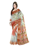 Pradip Fabrics Ethnic Women's Tant Silk Orange and Cream Color Saree