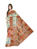 Pradip Fabrics Ethnic Women's Tant Silk Orange and Cream Color Saree