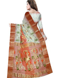 Pradip Fabrics Ethnic Women's Tant Silk Orange and Cream Color Saree