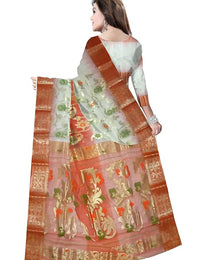 Pradip Fabrics Ethnic Women's Tant Silk Orange and Cream Color Saree