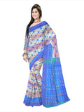 Pradip Fabrics Floral Print Jamdani Cotton Silk Saree (Cream, Orange)