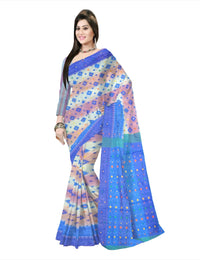 Pradip Fabrics Floral Print Jamdani Cotton Silk Saree (Cream, Orange)