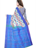 Pradip Fabrics Floral Print Jamdani Cotton Silk Saree (Cream, Orange)