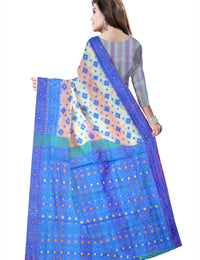 Pradip Fabrics Floral Print Jamdani Cotton Silk Saree (Cream, Orange)