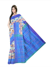 Pradip Fabrics Floral Print Jamdani Cotton Silk Saree (Cream, Orange)