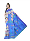 Pradip Fabrics Floral Print Jamdani Cotton Silk Saree (Cream, Orange)