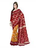 Pradip Fabrics Floral Print Jamdani Cotton Silk Saree (Red, Gold)