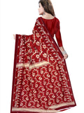 Pradip Fabrics Floral Print Jamdani Cotton Silk Saree (Red, Gold)