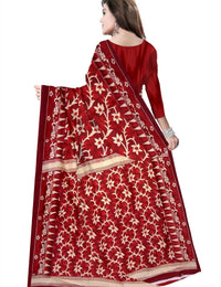 Pradip Fabrics Floral Print Jamdani Cotton Silk Saree (Red, Gold)