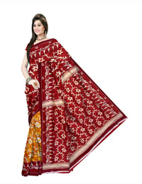 Pradip Fabrics Floral Print Jamdani Cotton Silk Saree (Red, Gold)