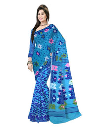 Pradip Fabrics Ethnic Women's Tant Cotton Soft Blue color Gap Dhakai Jamdami Saree