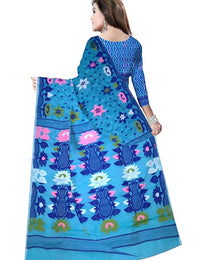 Pradip Fabrics Ethnic Women's Tant Cotton Soft Blue color Gap Dhakai Jamdami Saree