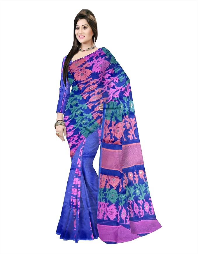Pradip Fabrics Floral Print Tant Silk Blend Saree