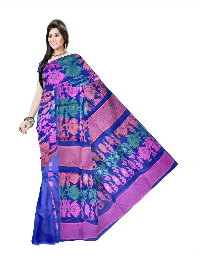 Pradip Fabrics Floral Print Tant Silk Blend Saree