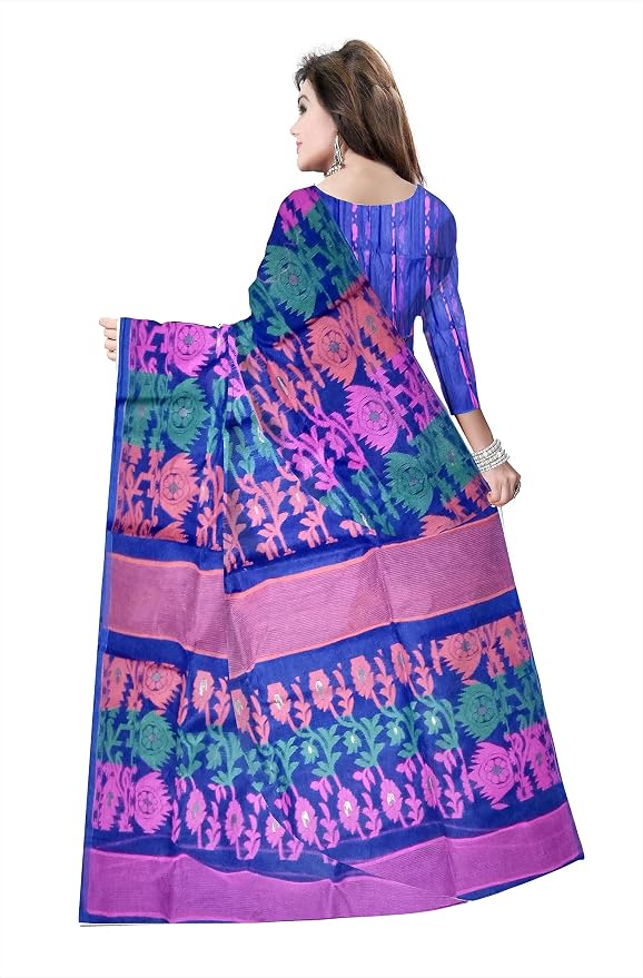 Pradip Fabrics Floral Print Tant Silk Blend Saree