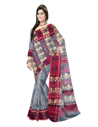 Pradip Fabrics Floral Print Tant Silk Blend Saree