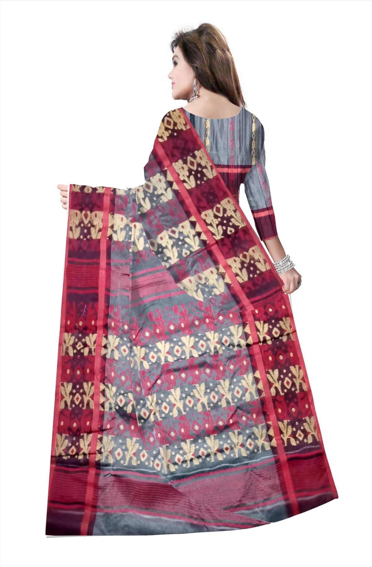Pradip Fabrics Floral Print Tant Silk Blend Saree