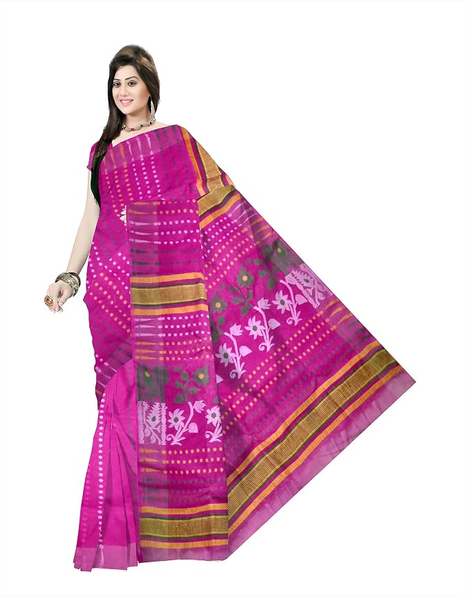 Pradip Fabrics Floral Print Tant Silk Blend Saree